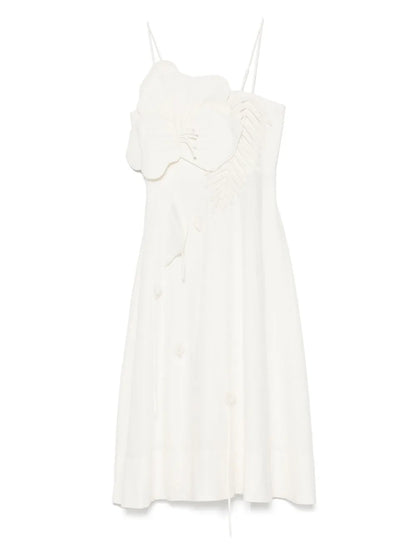 Floral-Appliqué Midi Dress