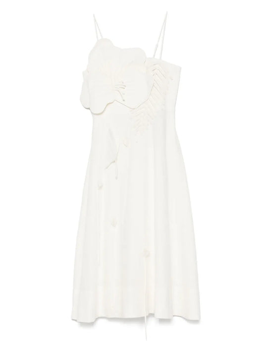 Floral-Appliqué Midi Dress