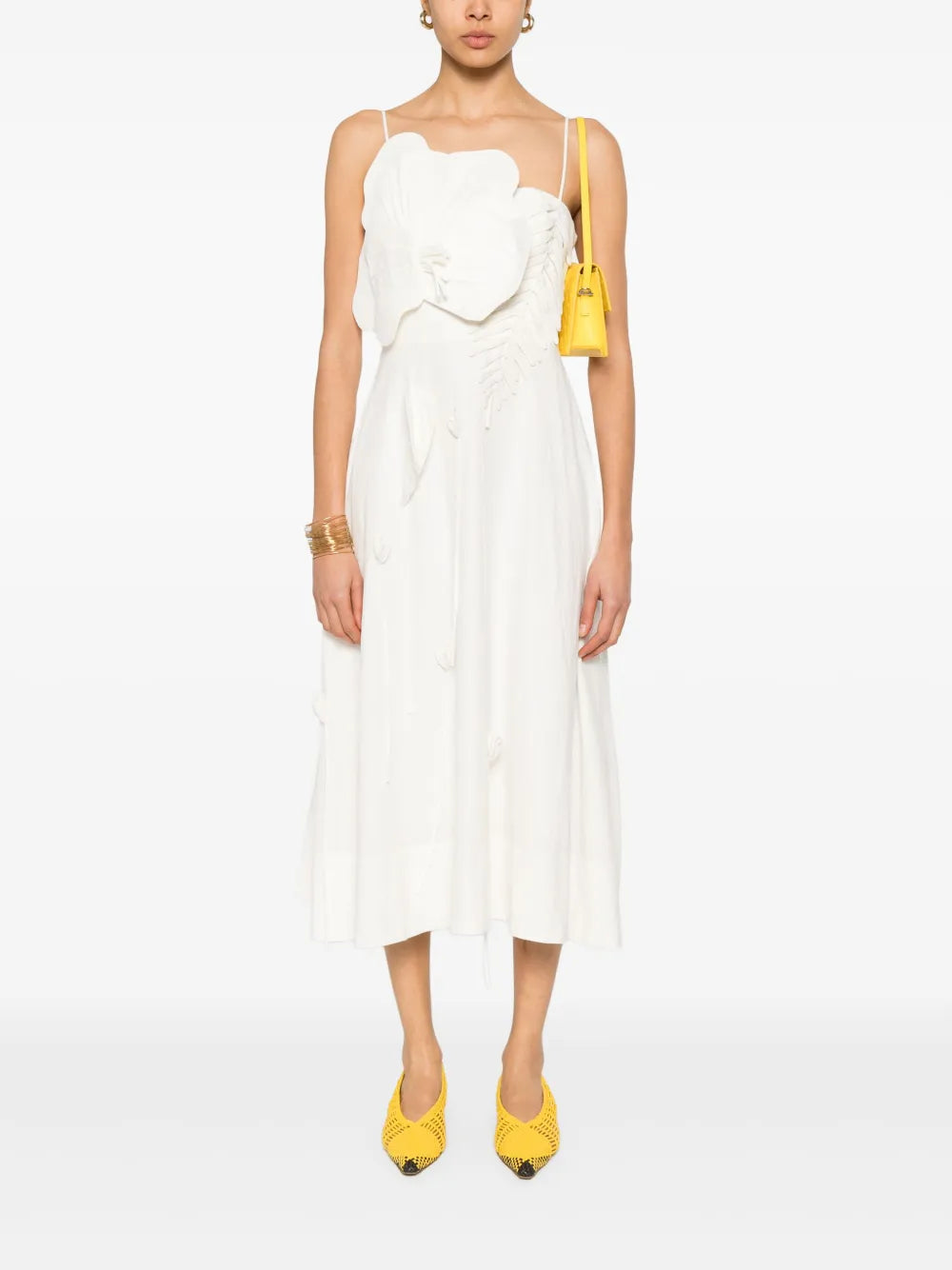 Floral-Appliqué Midi Dress