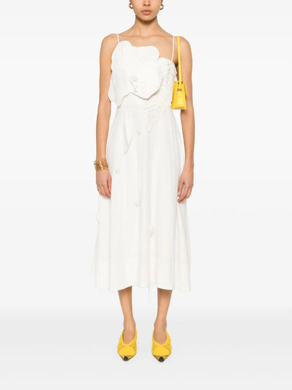 Floral-Appliqué Midi Dress