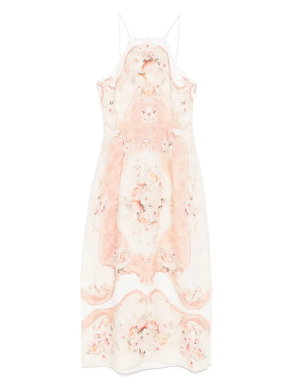 Printed Linen Midi Dress