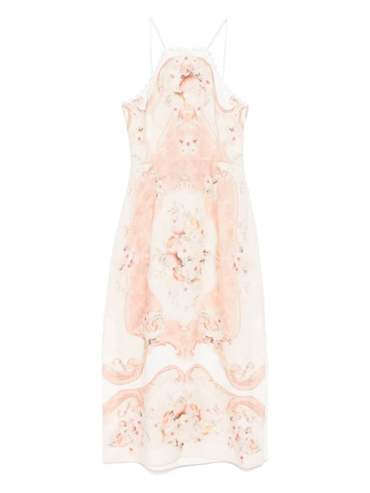 Printed Linen Midi Dress