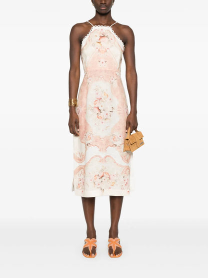 Printed Linen Midi Dress