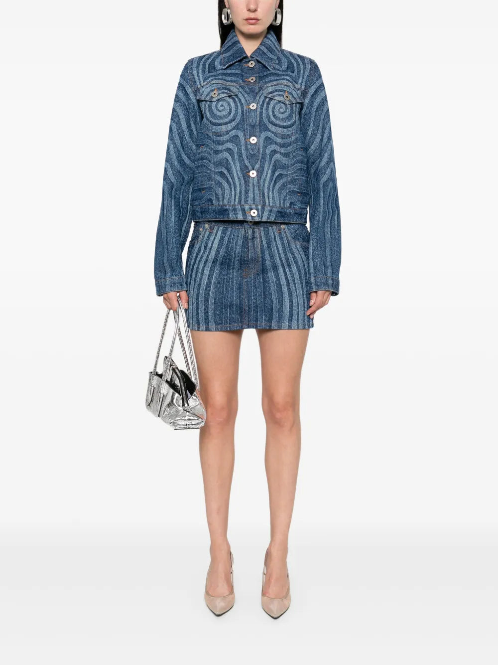 Spiral-Print Denim Jacket