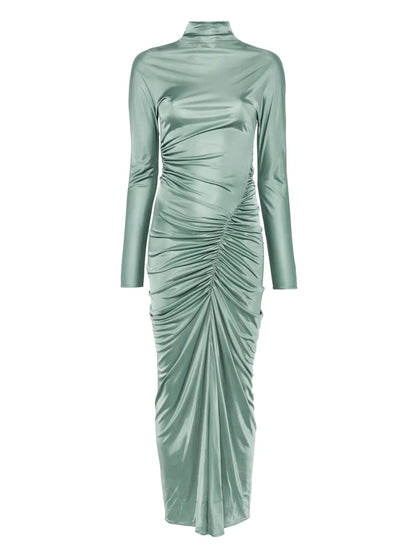 Ruched Mock-Neck Maxi Dress