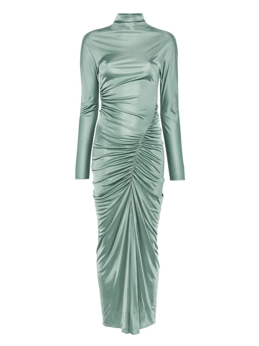 Ruched Mock-Neck Maxi Dress