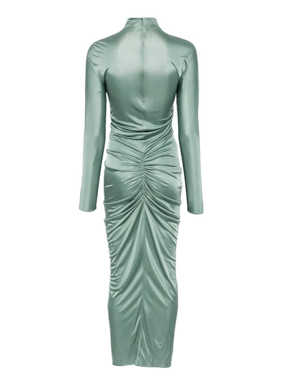 Ruched Mock-Neck Maxi Dress