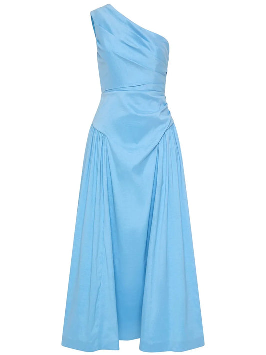 Asymmetric-Pleated Midi Dress