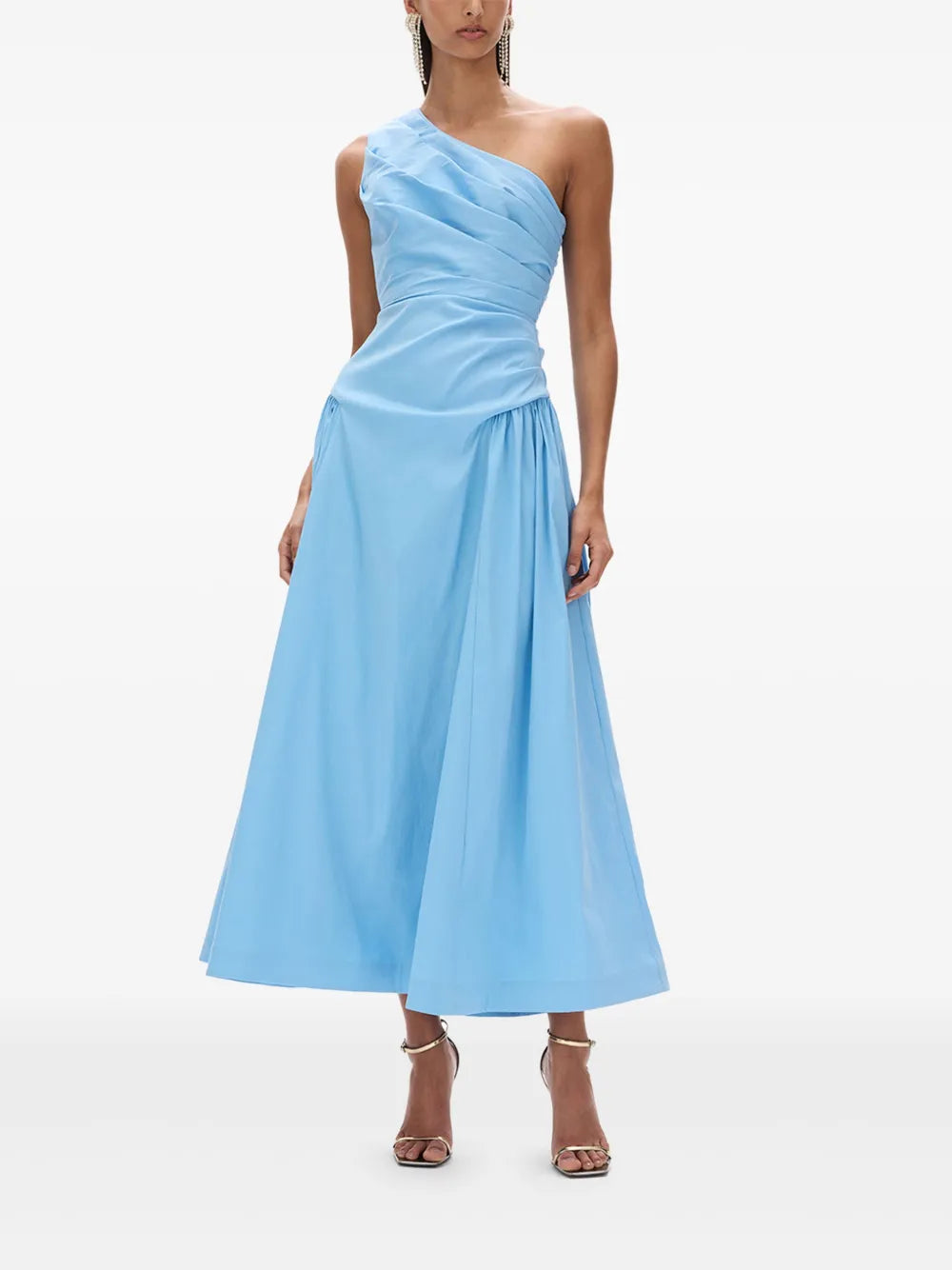 Asymmetric-Pleated Midi Dress