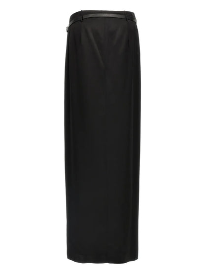 Leather-Belt Wrap Maxi Skirt