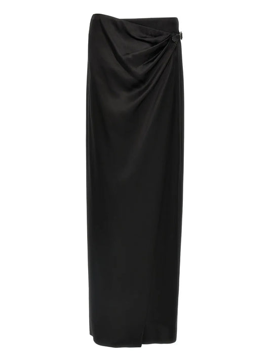 Leather-Belt Wrap Maxi Skirt