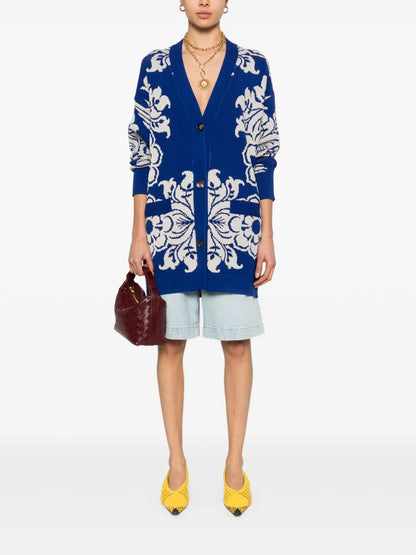 Floral-Jacquard Cardi-Coat