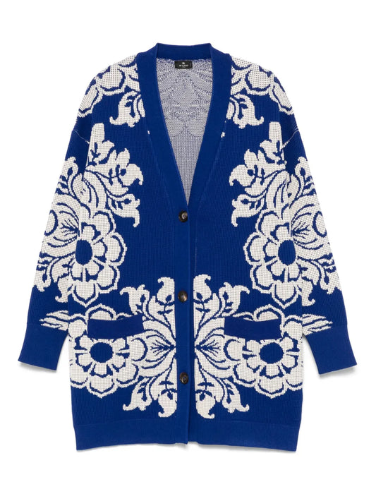 Floral-Jacquard Cardi-Coat