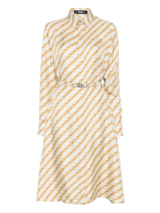 Oblique Chain-Print Shirt Dress