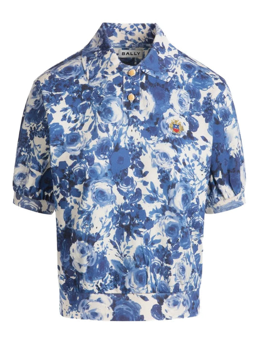 Abstract-Print Polo Top