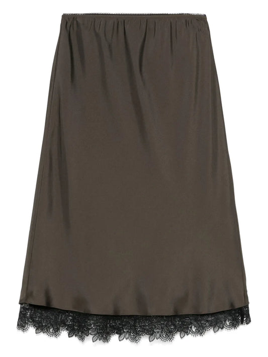 Lace-Trim Midi Skirt
