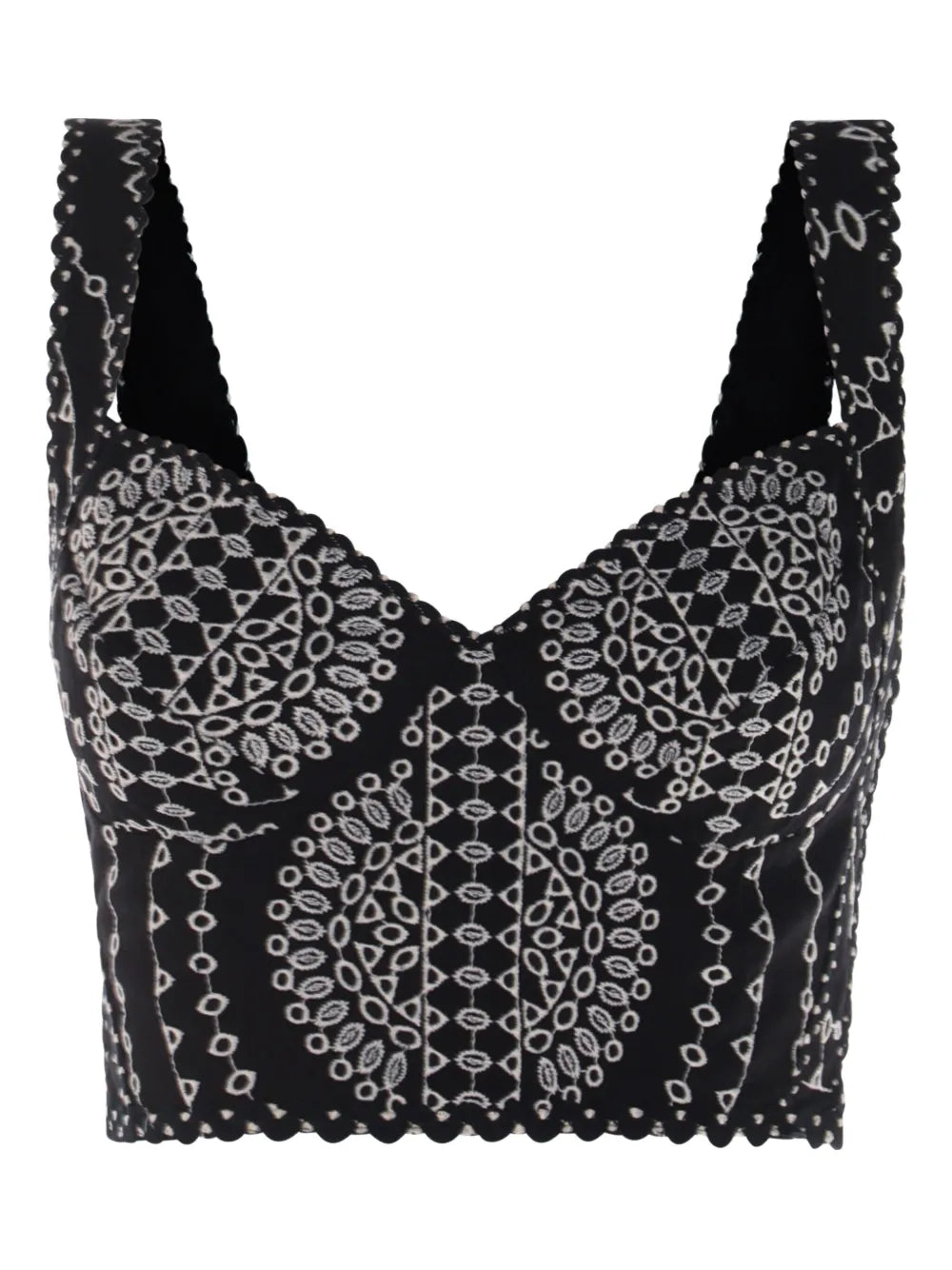 Goldie Scalloped-Hem Embroidered Crop Top