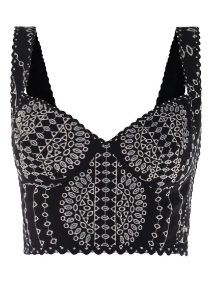 Goldie Scalloped-Hem Embroidered Crop Top