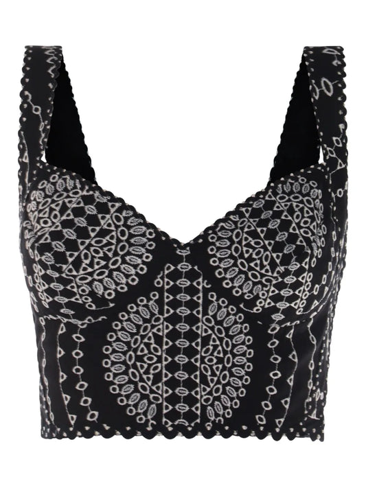 Goldie Scalloped-Hem Embroidered Crop Top