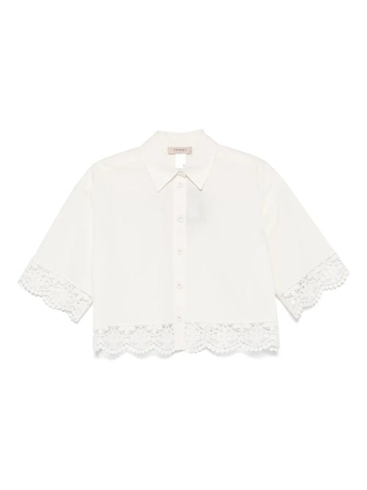 Lace-Trim Poplin Shirt