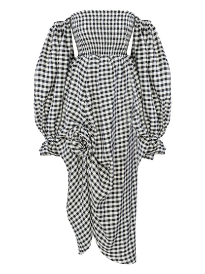 Atlanta Checked Off-Shoulder Dress