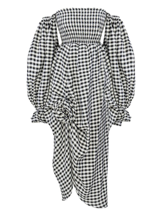 Atlanta Checked Off-Shoulder Dress