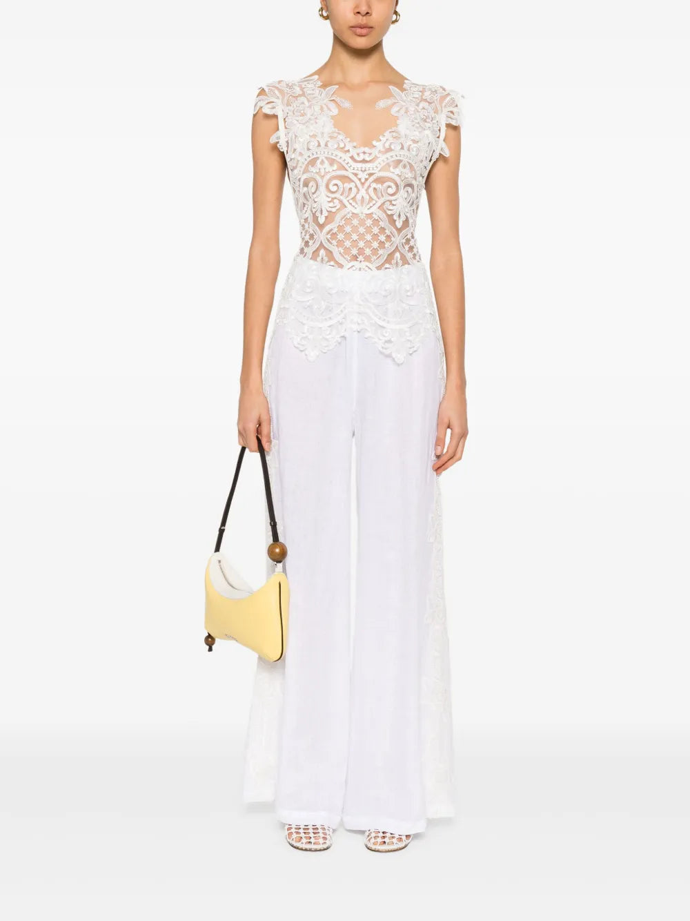 Lace-Trim Palazzo Pants