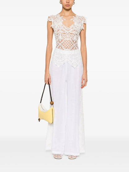 Lace-Trim Palazzo Pants