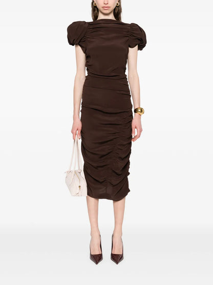 Puff-Sleeves Midi Dress