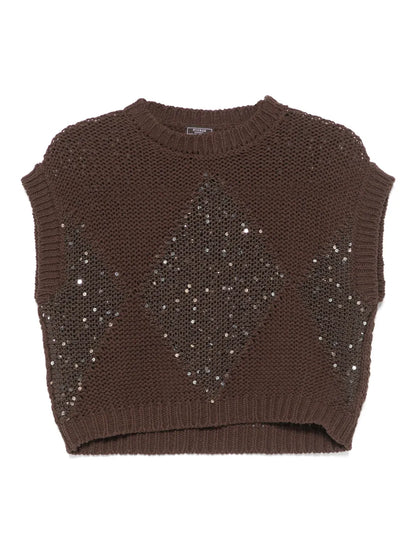 Sequin-Embellished Cotton Vest