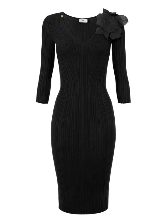 Flower-Detailing Midi Dress