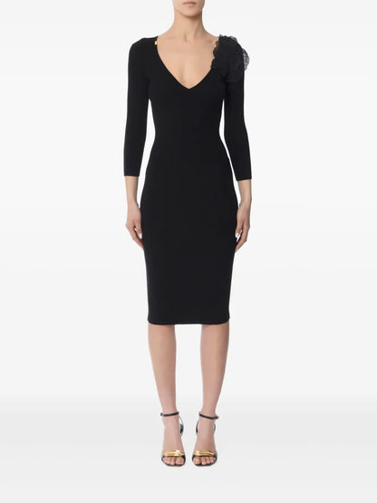 Flower-Detailing Midi Dress