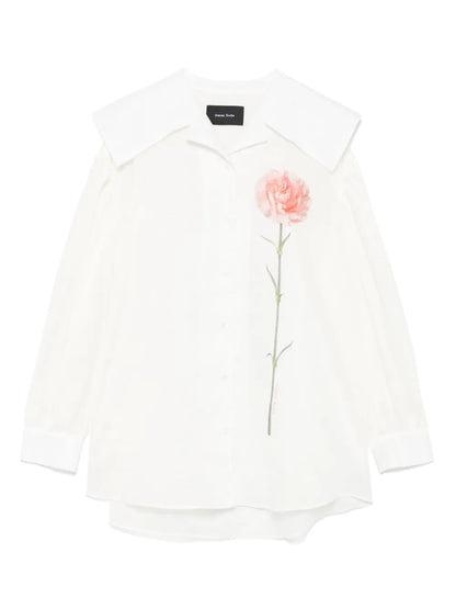 Carnation-Print Sailor-Collar Shirt