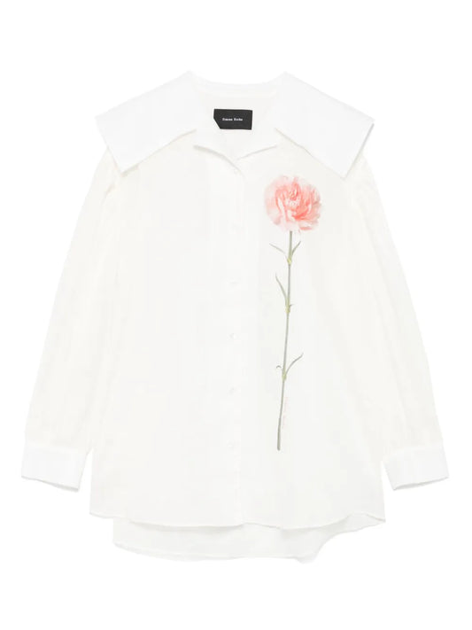 Carnation-Print Sailor-Collar Shirt