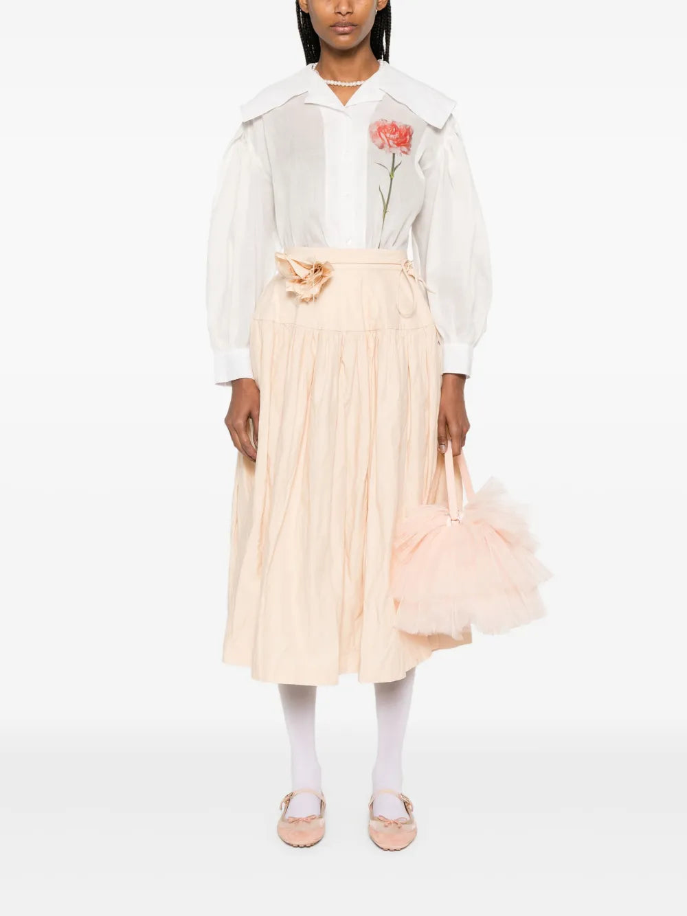 Carnation-Print Sailor-Collar Shirt