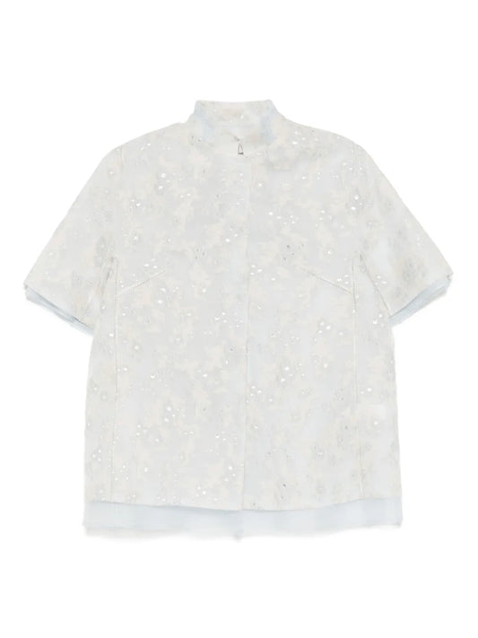 Mandarin-Collar Organza Jacket