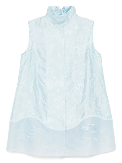 Mandarin-Collar Jacquard Vest Jacket