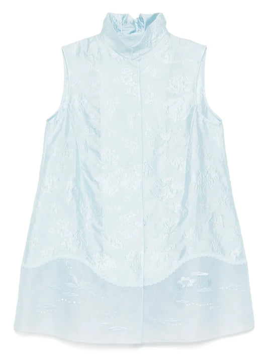 Mandarin-Collar Jacquard Vest Jacket