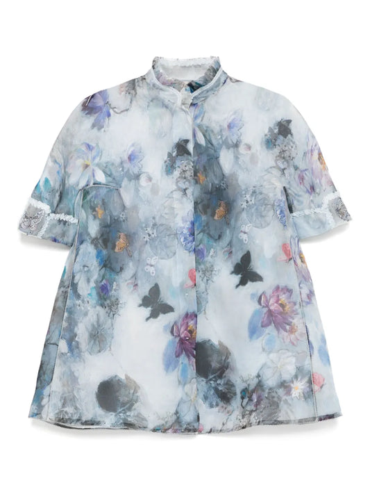 Mandarin-Collar Printed Shirt