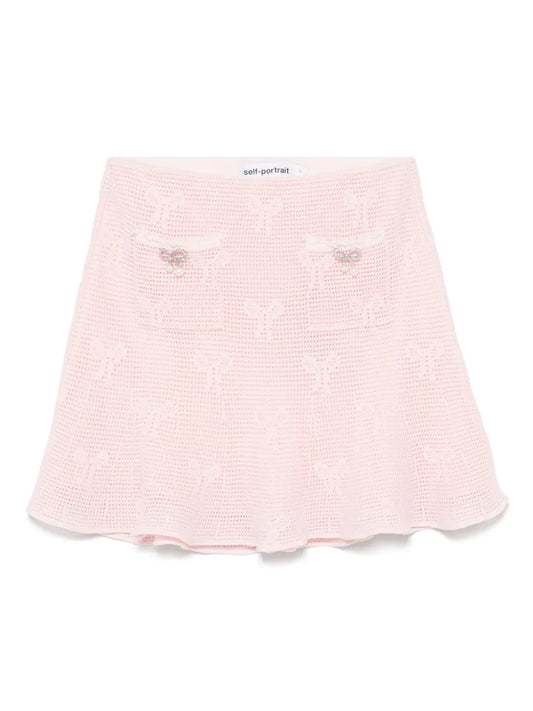 Bow-Detail Crochet Mini Skirt