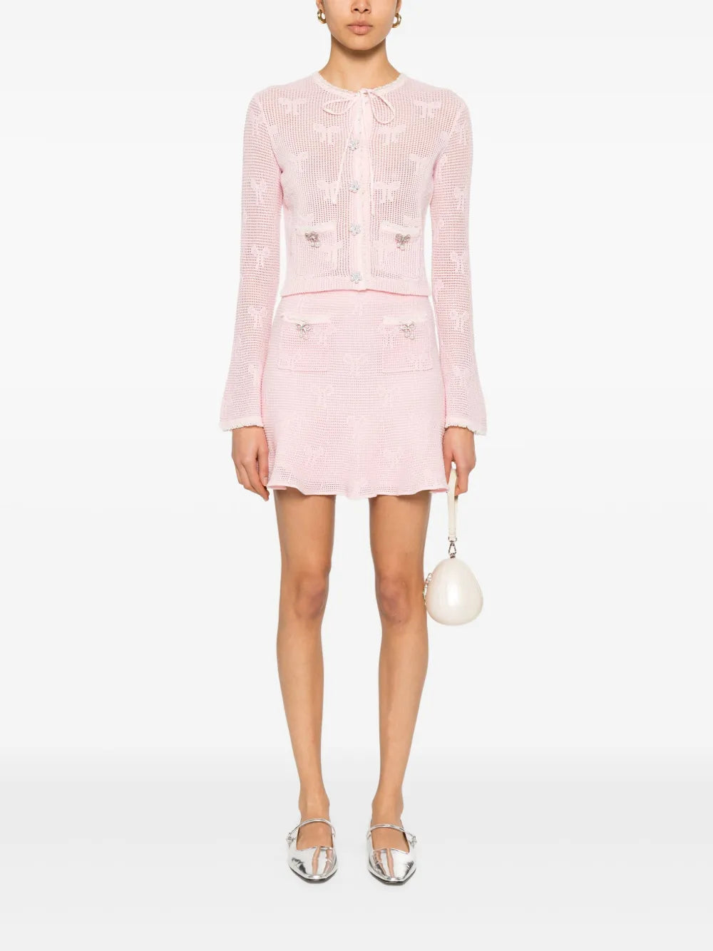 Bow-Detail Crochet Mini Skirt