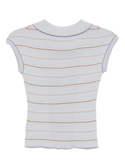 Striped Pique Cap Sleeve Knitted Top