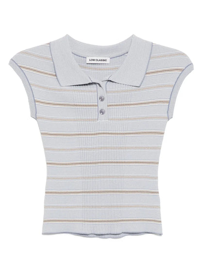 Striped Pique Cap Sleeve Knitted Top