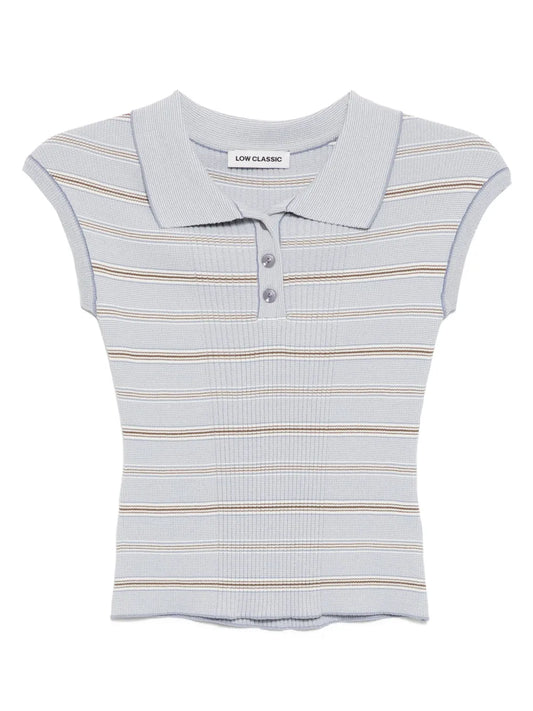 Striped Pique Cap Sleeve Knitted Top