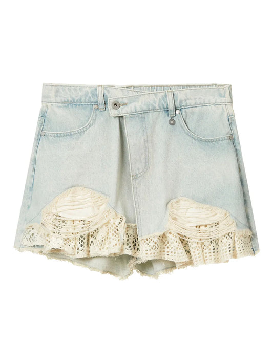 Ruffle-Detail Denim Shorts