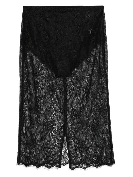 Floral-Lace Midi Skirt