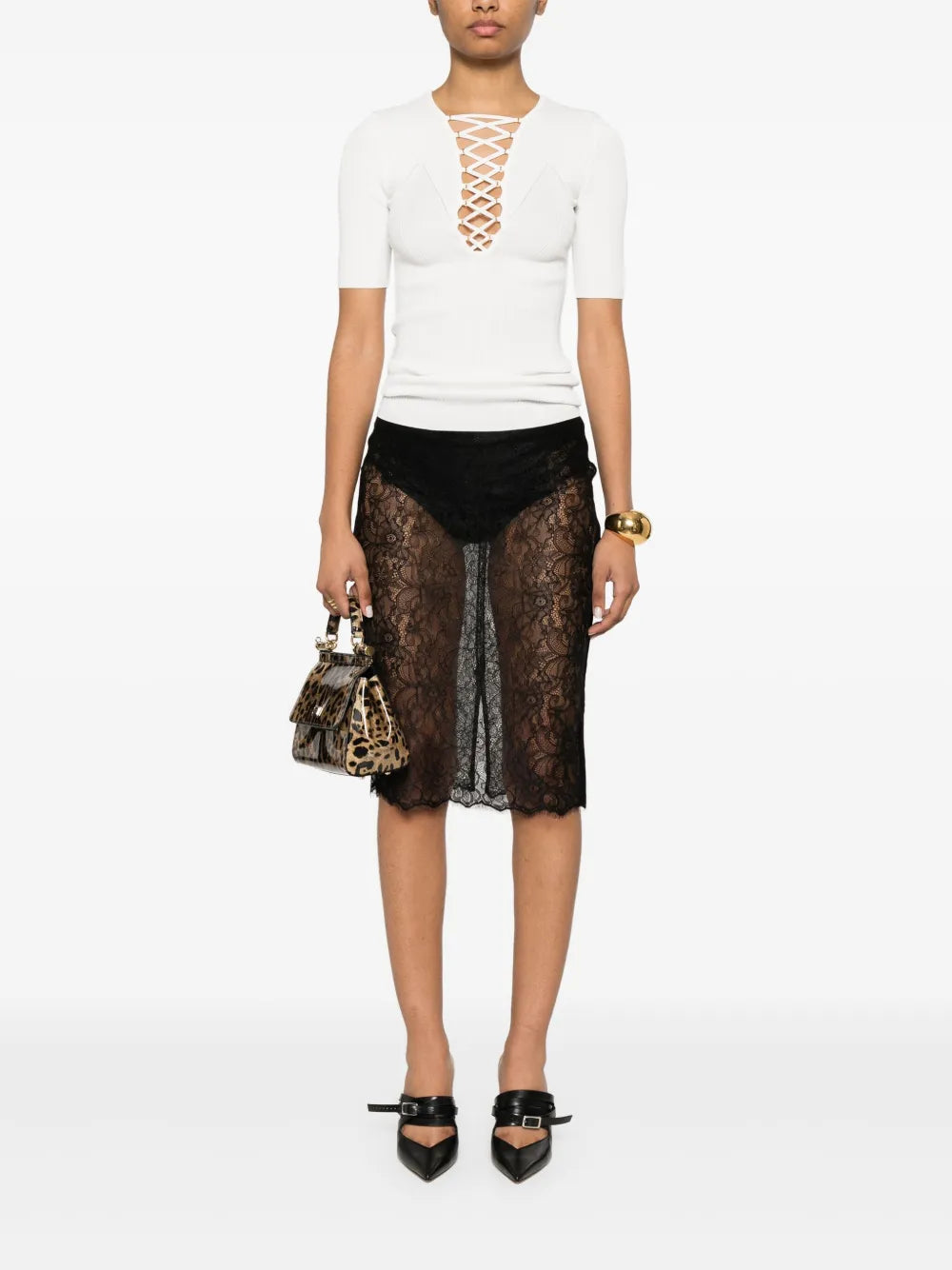 Floral-Lace Midi Skirt