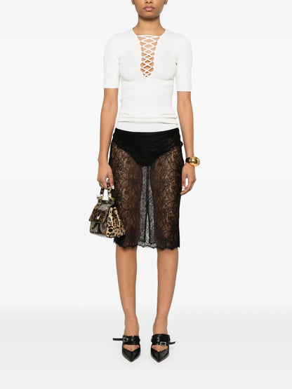 Floral-Lace Midi Skirt