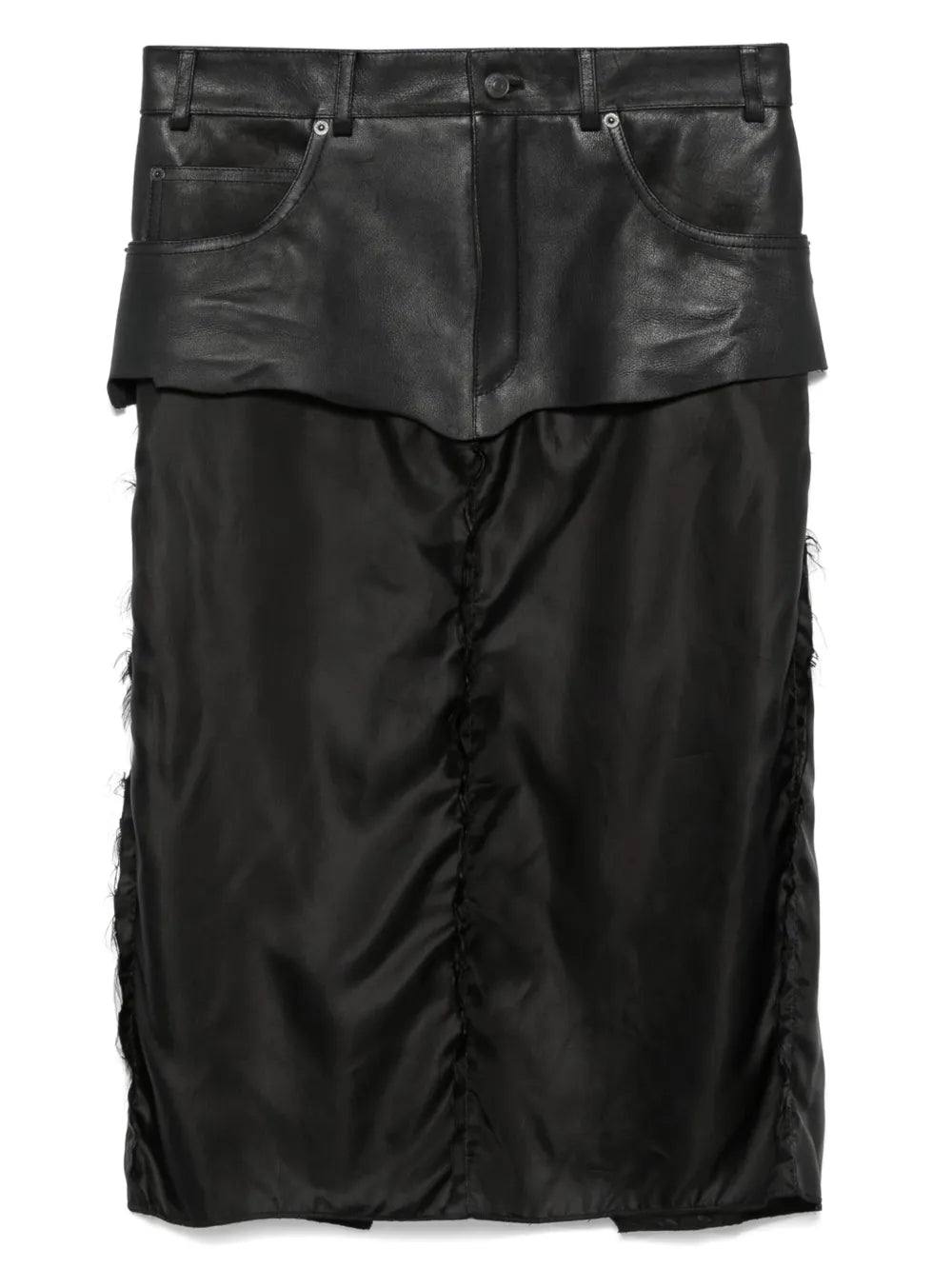 Leather-Panel Midi Skirt