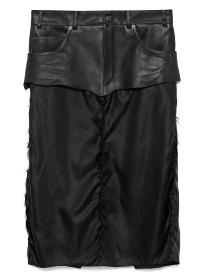 Leather-Panel Midi Skirt